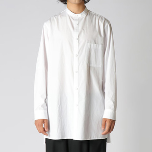 休闲无领白色衬衫 原创设计小立领日本制棉质长袖 国潮男 OOAK YOJI