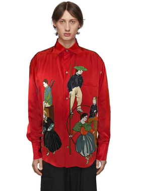 YOJI OOAK PRINT SILK SHIRT日本鹿鸣馆真丝印花红色衬衫男士