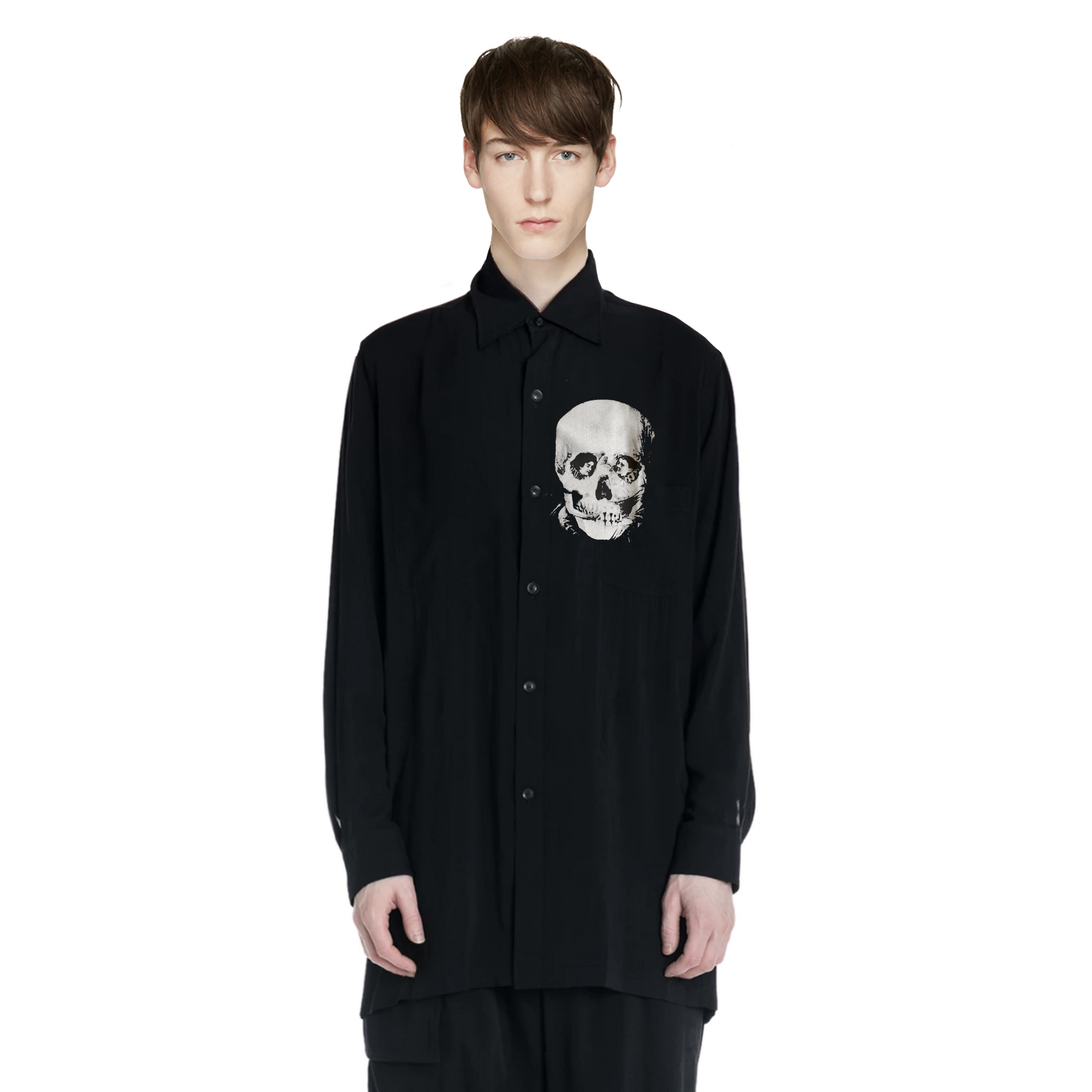 YOJI OOAK SKULL SILK SHIRT 男士黑色骷髅头真丝衬衫小众设计师