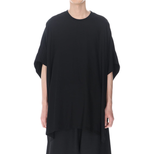 上衣男 黑色前短后长设计感后边印花T恤男圆领宽松短袖 YOJI OOAK