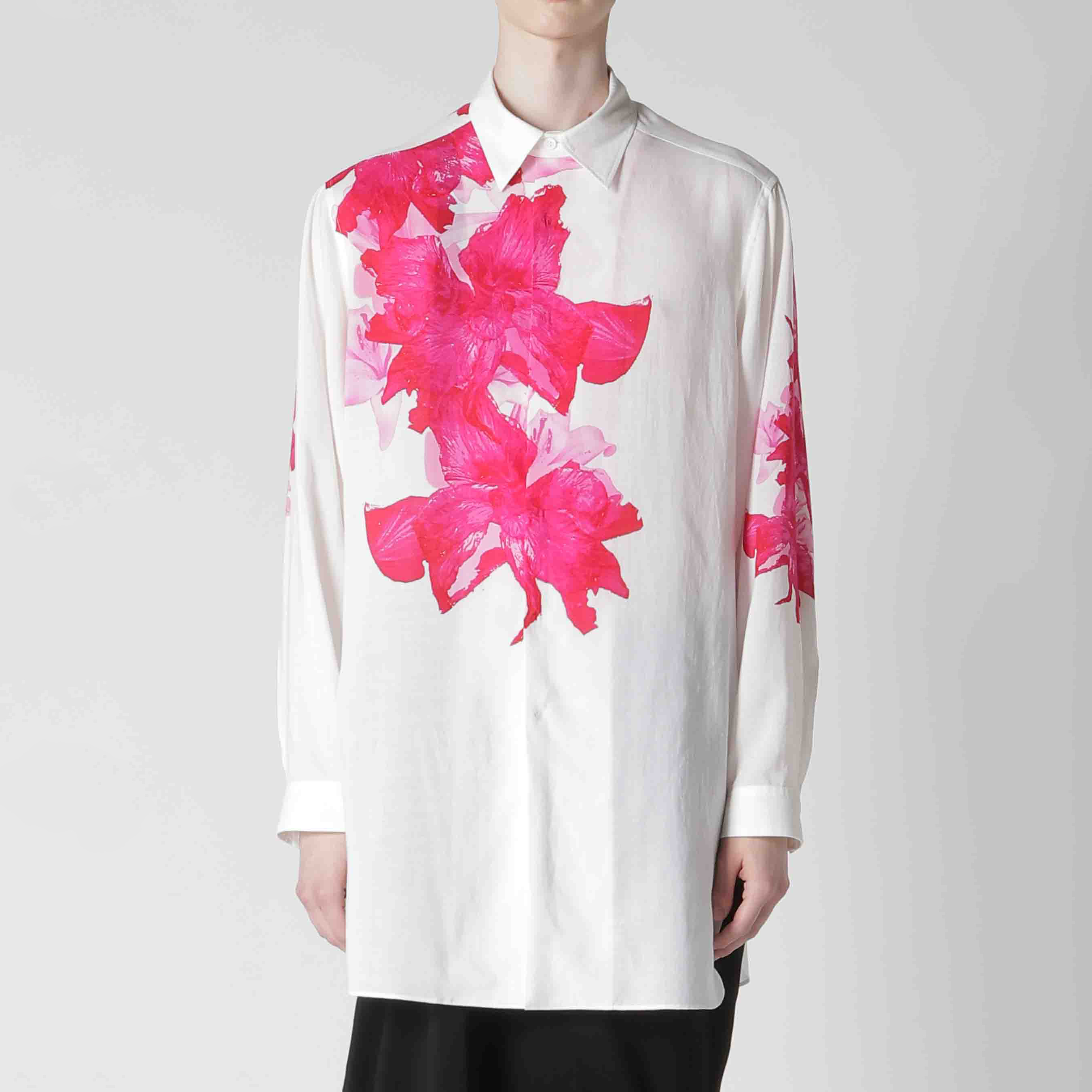 YOJI OOAK 原创日系粉色花卉印花图案长袖衬衫单排扣设计感衬衣男