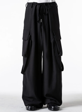 YOJI OOAK 黑色直筒工装裤大口袋羊毛长裤阔腿垂感宽松休闲裤男士