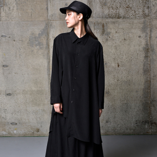 黑色宽松休闲百搭衬衣男 日系暗黑设计感不对称衬衫 YOJI OOAK