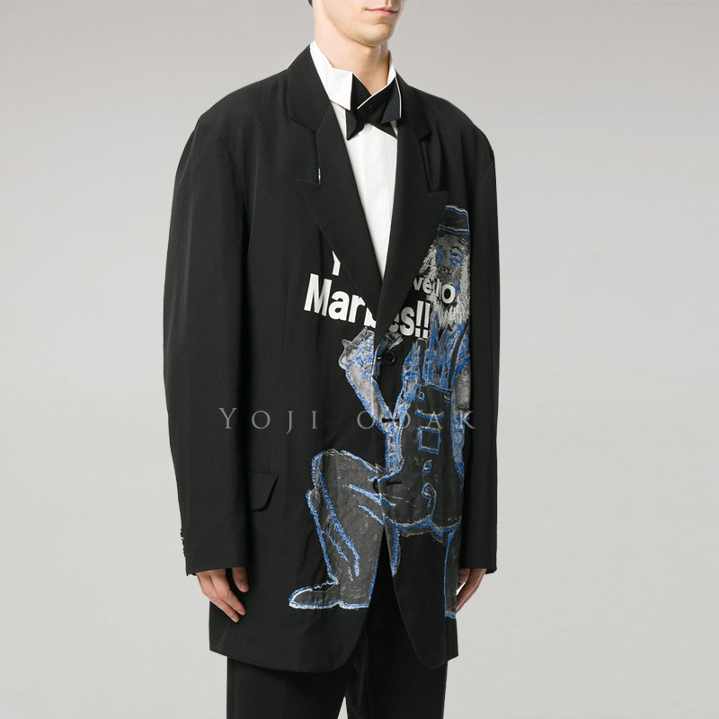 YOJI OOAK PRINT JACKET WOOL万针劳动者刺绣印花休闲西服夹克男