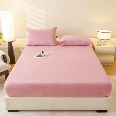 kk新款高克重牛奶绒床笠单件 加厚纯色全包围床垫保护套防尘套b