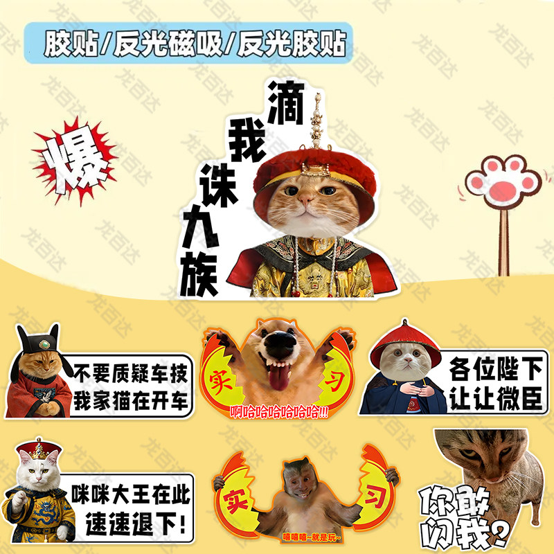 爆款meme猫咪撕烂实习搞笑车贴耄耋南北绿豆创意装饰反光磁吸车贴
