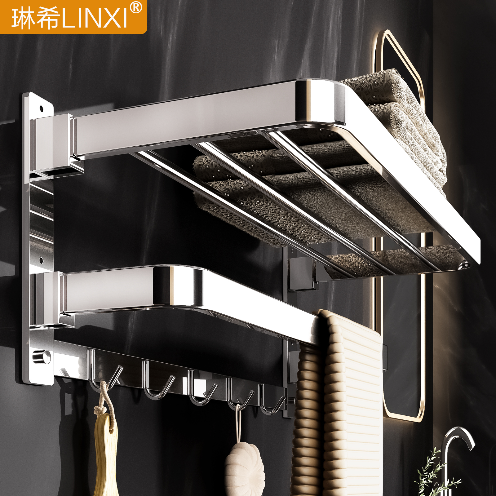 304不锈钢可以免钉可打孔浴巾架