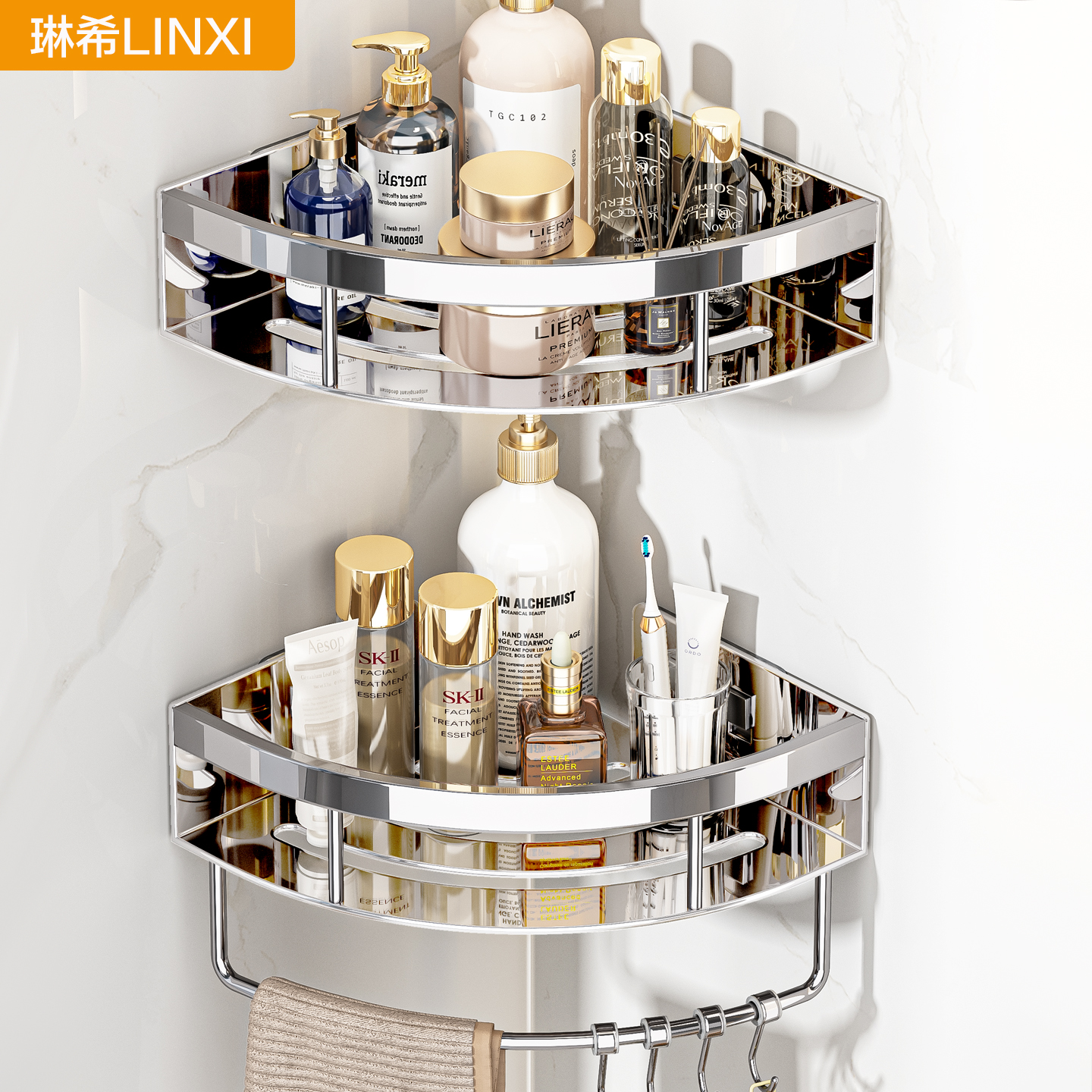 免打孔304不锈钢实心浴室角架