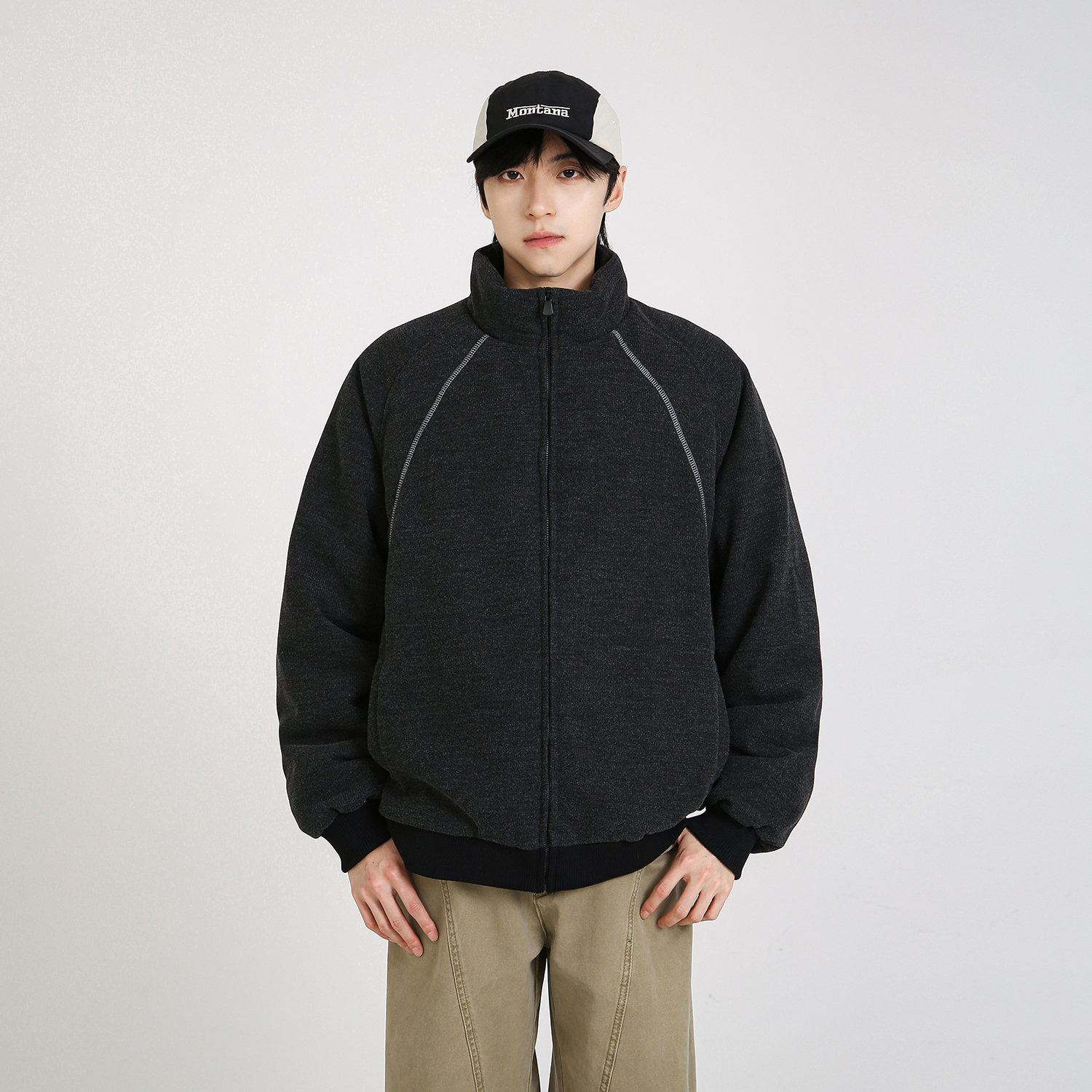 NineteenAutumn 冬季羽绒服90白鸭绒短款宽松立领保暖拼接外套男