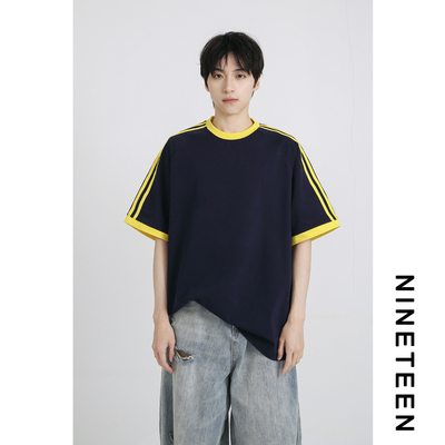 撞色插肩袖男女同款短袖T恤