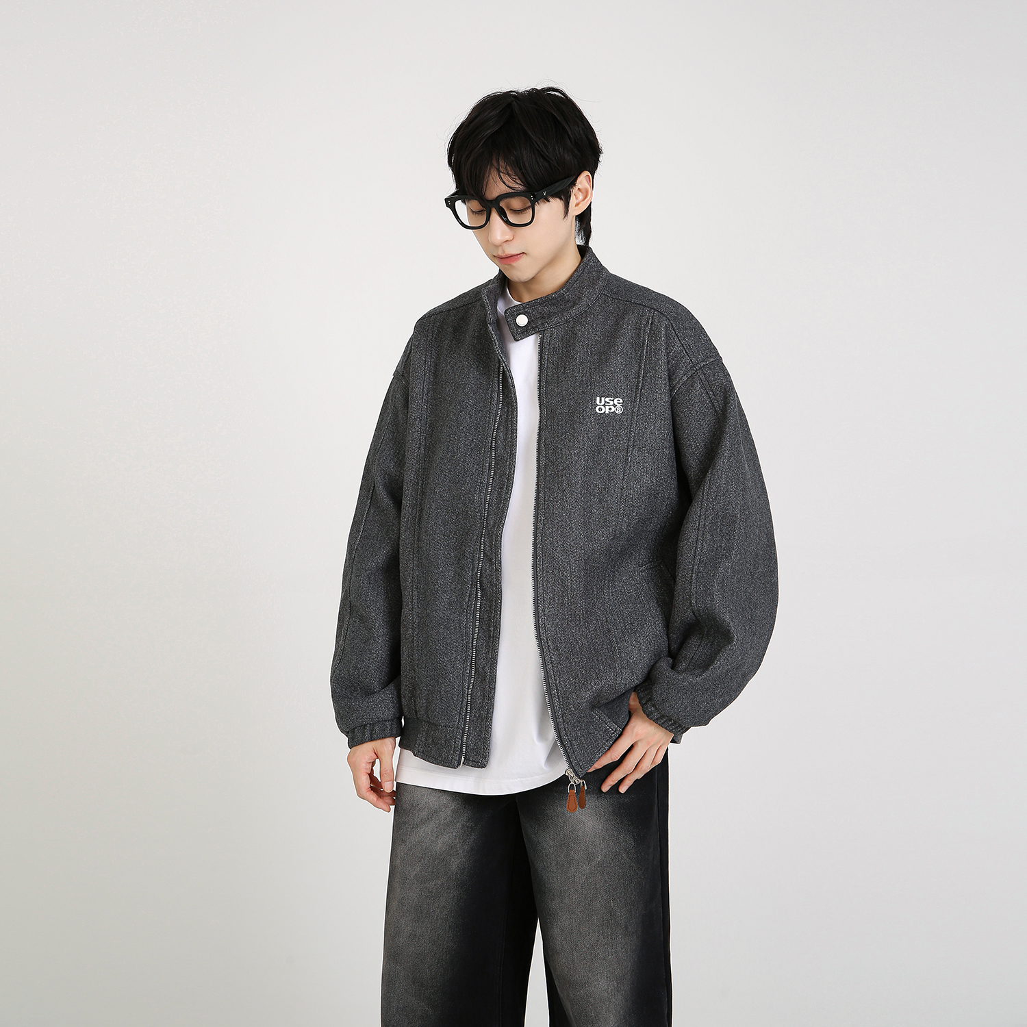 NineteenAutumn 男生美式立领毛呢外套复古工装风哈灵顿夹克潮牌