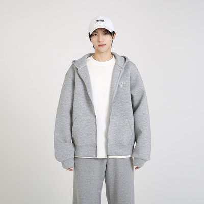 NineteenAutumn重磅空气层开衫卫衣宽松廓形刺绣连帽外套男女同款