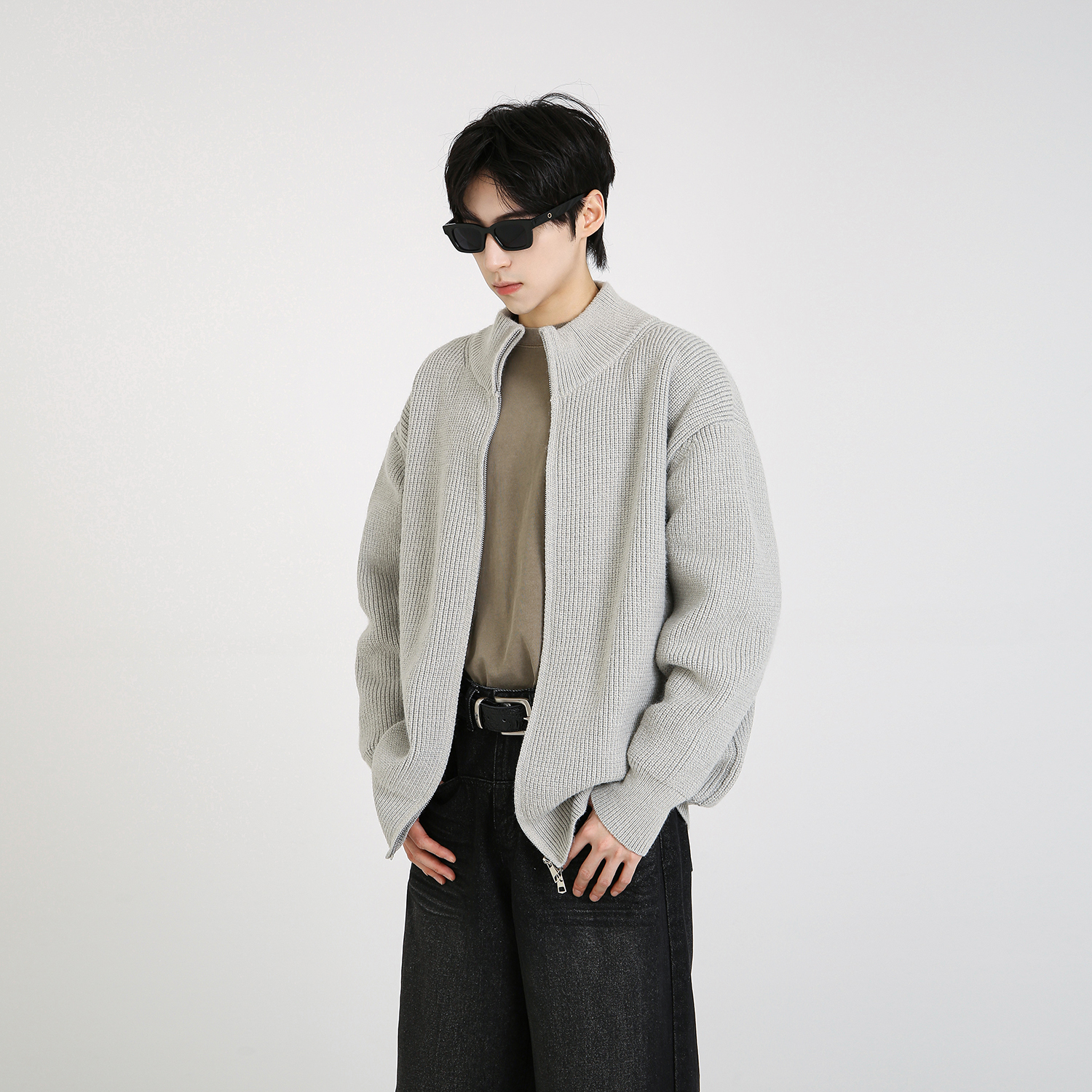 NineteenAutumn 秋季宽松慵懒风针织衫男女同款拉链毛衣开衫外套