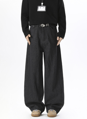 NineteenAutumn 美式原色牛仔裤男宽松阔腿裤高街垂感长裤黑色