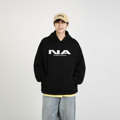 NineteenAutumn男生重磅连帽卫衣无帽绳美式宽松学生印花上衣外套