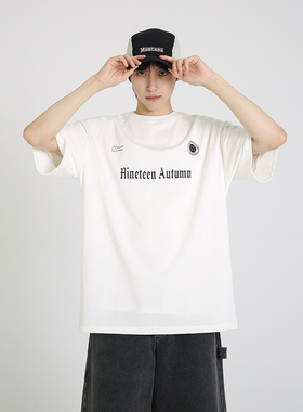 NineteenAutumn 2025男生美式复古短袖T恤纯棉学生上衣半袖打底衫