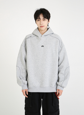 NineteenAutumn 美式复古高街反光条卫衣宽松连帽休闲百搭上衣男