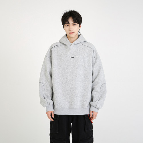 NineteenAutumn 美式复古高街反光条卫衣宽松连帽休闲百搭上衣男