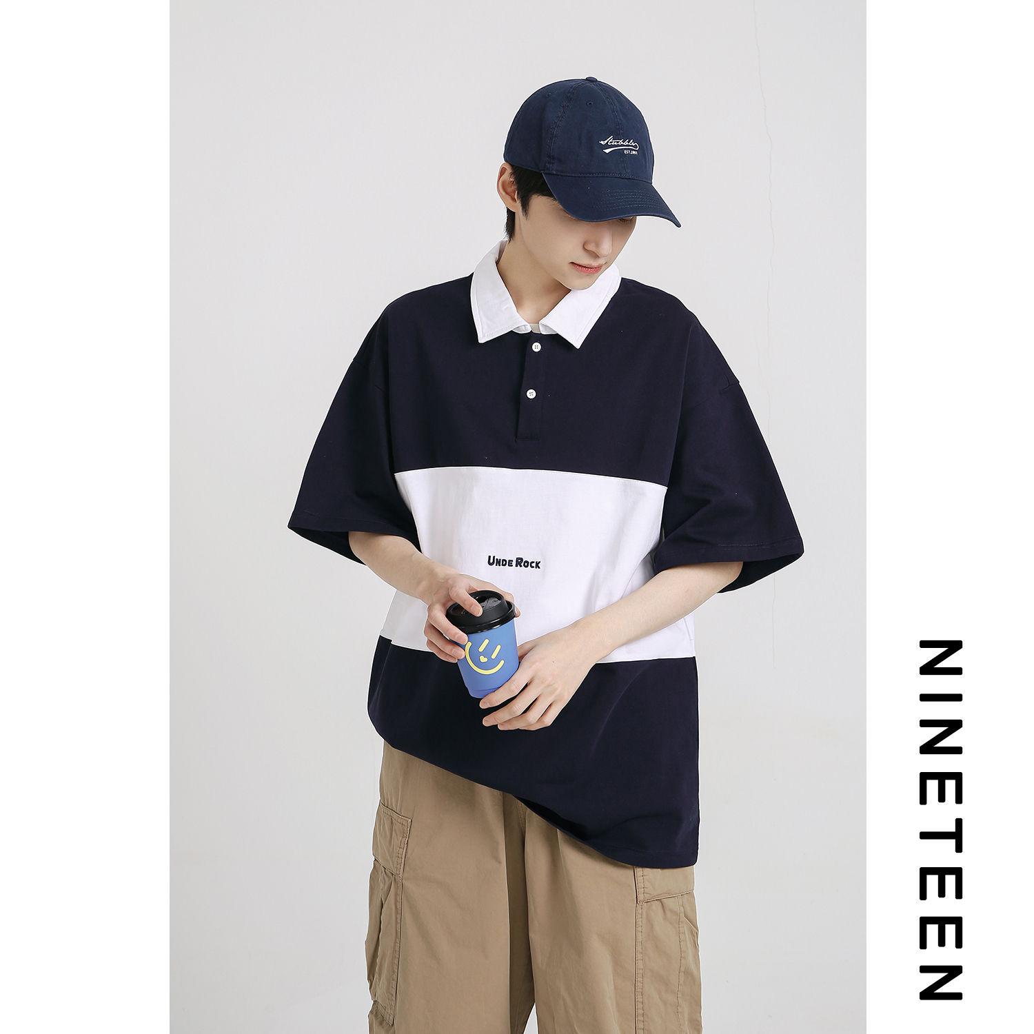 美式字母刺绣撞色POLO衫短袖