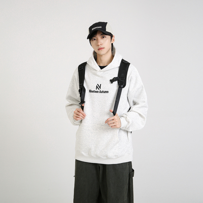 NineteenAutumn重磅美式宽松无帽绳基础学生青少年连帽套头卫衣男