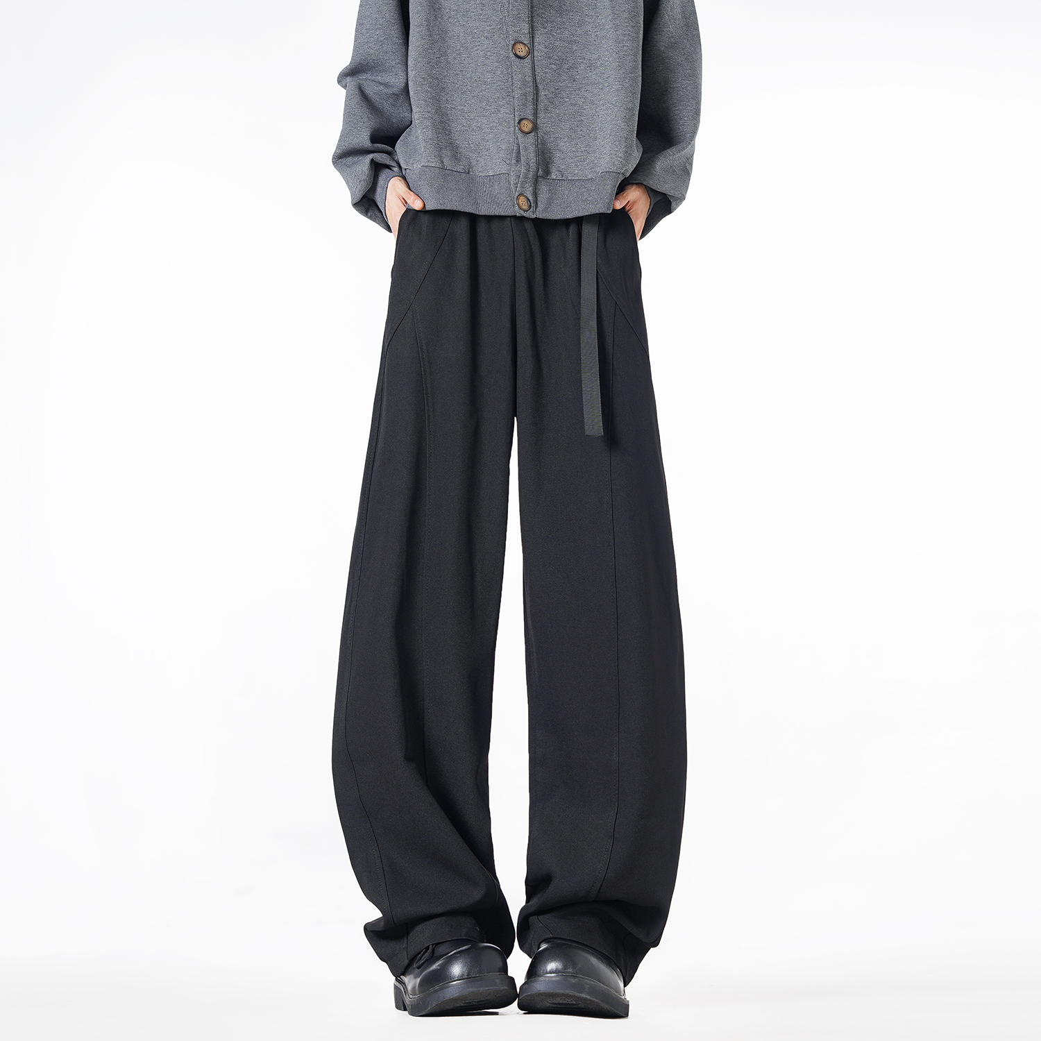 NineteenAutumn秋季新款美式松紧腰休闲裤宽松慵懒纯色休闲长裤男