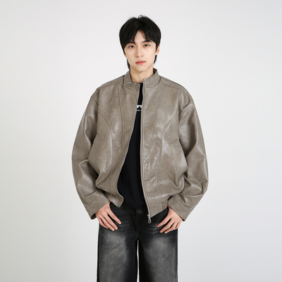 NineteenAutumn廓形短款皮衣外套立领宽松解构设计美式pu皮外套男