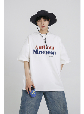 十九秋/2025夏季美式潮牌280g宽松短袖T恤复古日系设计款上衣男女