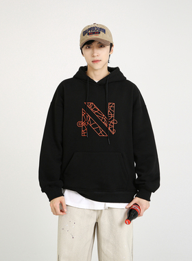 NineteenAutumn 美式潮牌印花宽松连帽卫衣套头青少年学生上衣男