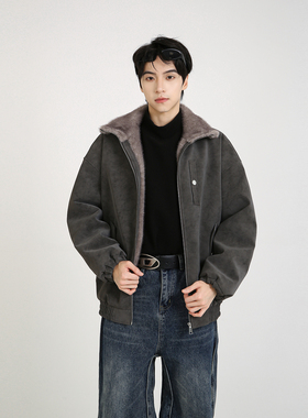 NineteenAutumn 座山雕外套皮棉衣pu皮宽松美式男女同款情侣棉袄