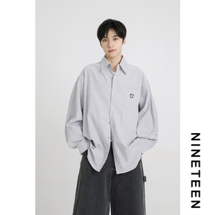 男女同款 十九秋 条纹刺绣衬衣少年感 衬衫 长袖 秋季 情侣宽松阔版