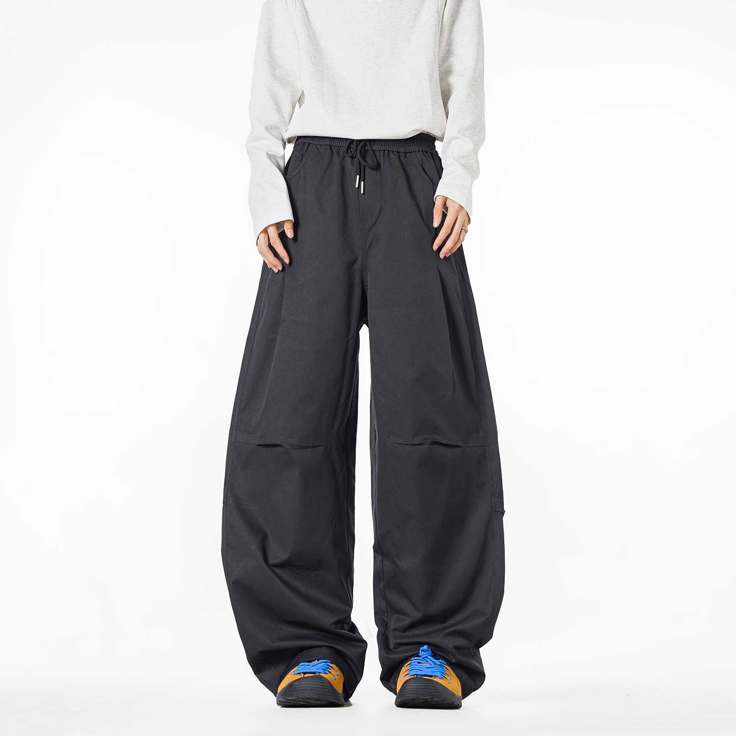 NineteenAutumn秋季新款宽松阔腿裤褶皱伞兵裤直筒工装休闲长裤男