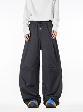 NineteenAutumn秋季新款宽松阔腿裤褶皱伞兵裤直筒工装休闲长裤男