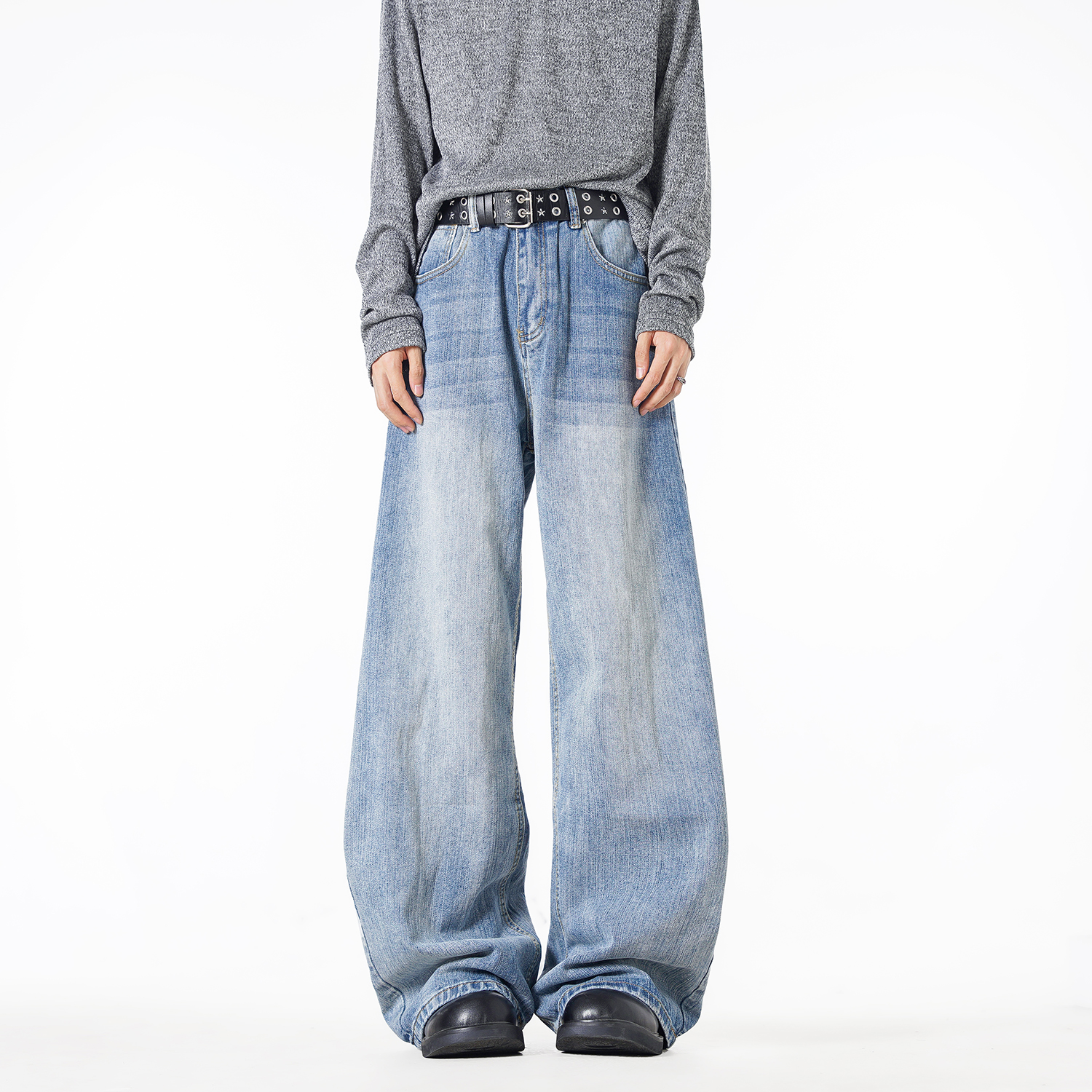 NineteenAutumn秋季美式复古设计感阔腿牛仔裤宽松休闲水洗长裤男