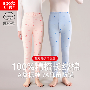 红豆青少年秋裤精梳纯棉薄款棉毛裤少女初中学生男胖童打底保暖裤
