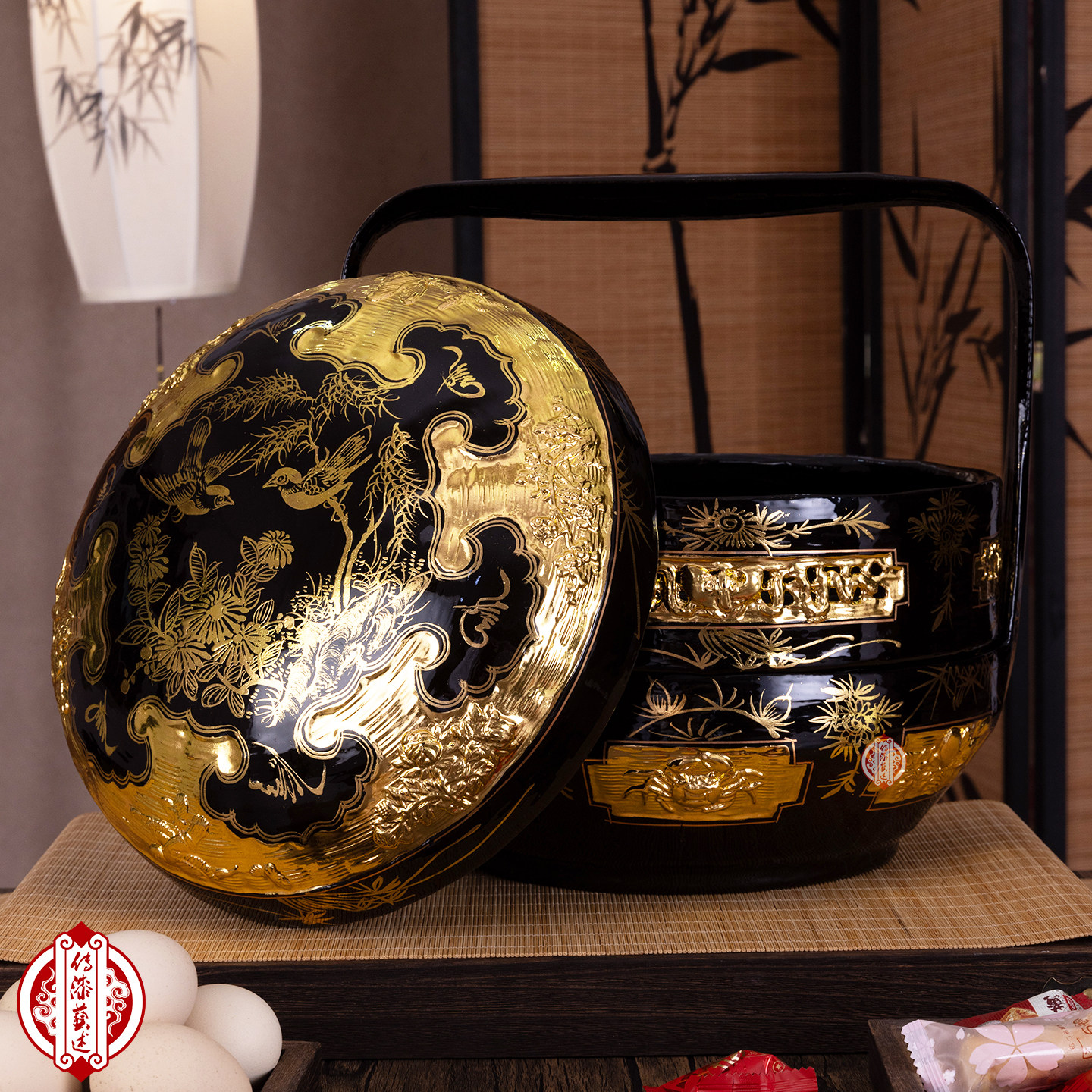 传漆艺述永春漆篮闽南传统手工竹编大漆收藏饰品订婚结婚非遗篮子