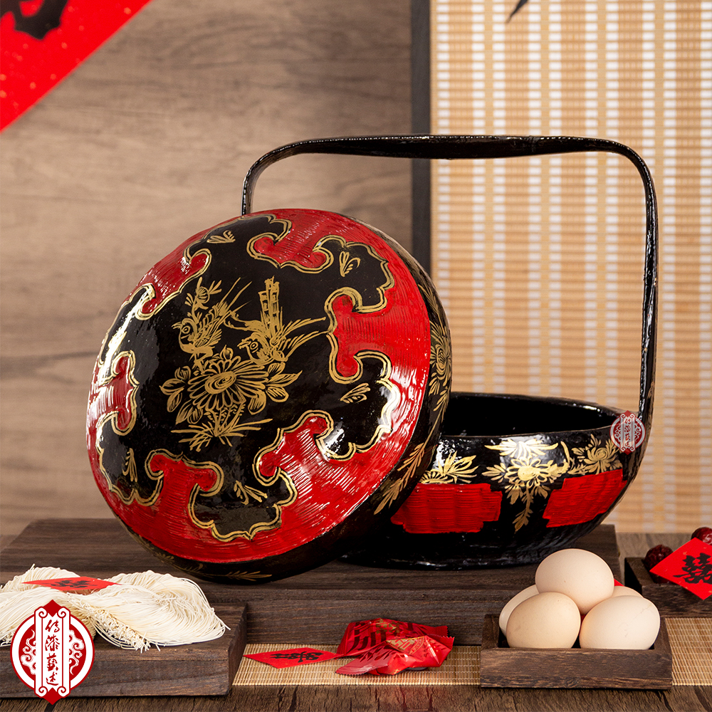 传漆艺述永春漆篮闽南神篮嫁娶婚庆民间竹编大漆拜拜烧香篮子手绘