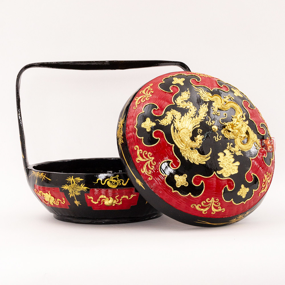 传漆艺述永春漆篮龙凤图腾竹编大漆手工婚嫁烧香篮拜拜篮民间漆艺