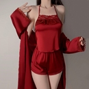 高级感家居服 套装 纯欲风冰丝性感肚兜式 睡衣三件套女成人吊带短裤
