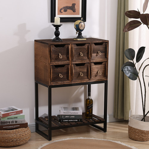 云东方铁艺实木复古床头柜