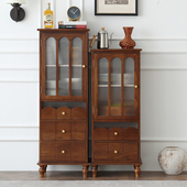 奶油风酒柜展示柜客厅靠墙收纳柜实木复古法式 餐边柜茶柜一体储物