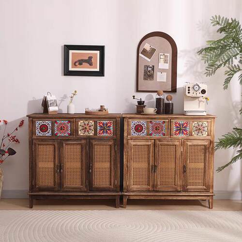 靠墙茶水边柜美式复古实木储物柜