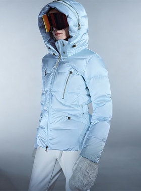 2025冬季新款小众纯色连帽防水滑雪服修身长袖保暖羽绒服外套女款