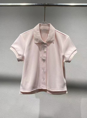 2025夏季新款小众纯色系扣翻领修身T恤百搭短袖polo衬衫女款上衣