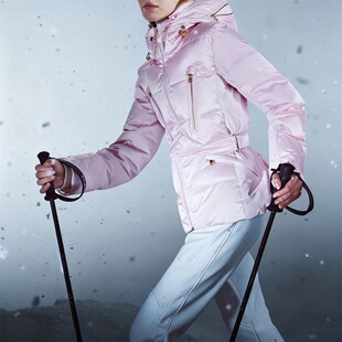 2025冬季新款小众纯色连帽防水滑雪服修身长袖保暖羽绒服外套女款