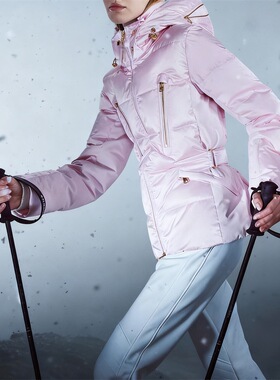 现小众2023冬季新款纯色拉链收腰连帽显瘦长袖女款滑雪长袖羽绒服