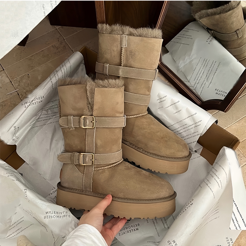 明星同款长筒雪地靴女真羊皮毛一体高筒厚底防水抗寒加厚加绒长靴