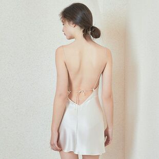 大露背纯欲风性感真丝桑蚕丝睡衣不规则小众设计感后背系带睡裙