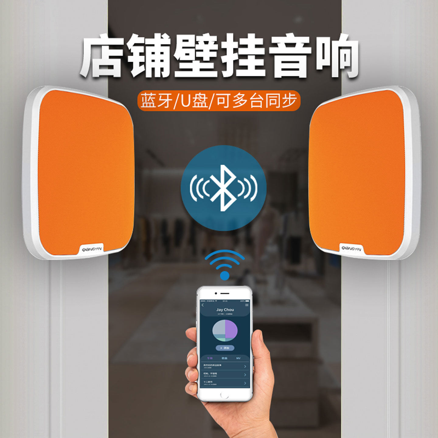 QIANGYIN Q3a壁挂蓝牙音响店铺商用餐厅咖啡厅奶茶店3D音效低音炮