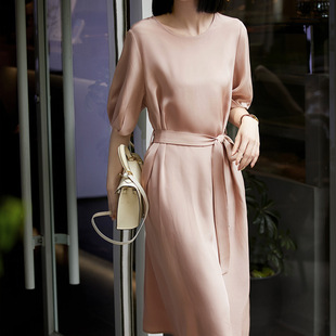 裙子夏季 气质连衣裙女装 长裙 重磅真丝桑蚕丝圆领短袖 26夏新款