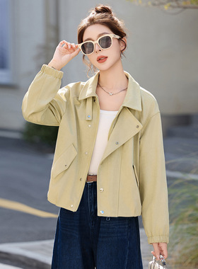 实拍2026春季新款时尚复古小个子设计感小众翻领百搭外套 YB2618